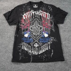 Southpole Graphic T-Shirt Mens Large Black Truth and Liberty Y2K Streetwear Tee